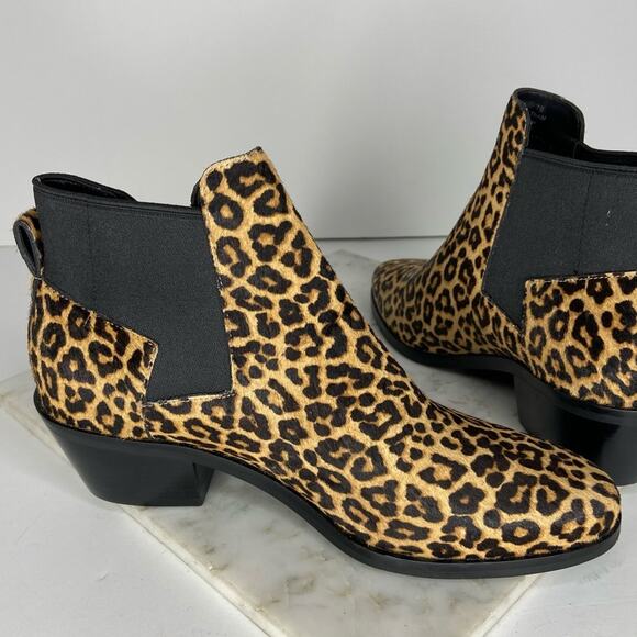 New Cole Haan Leopard Print Chelsea Ankle Boots Calf Hair Black Brown Size 7 - Picture 6 of 10